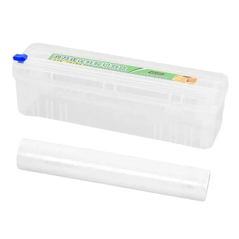 Durable Cling Film Wrap Dispenser Plastic Cling Film Refillable Box with Slide Cutter Cling Film Cutter Box Kitchen Storage Tool