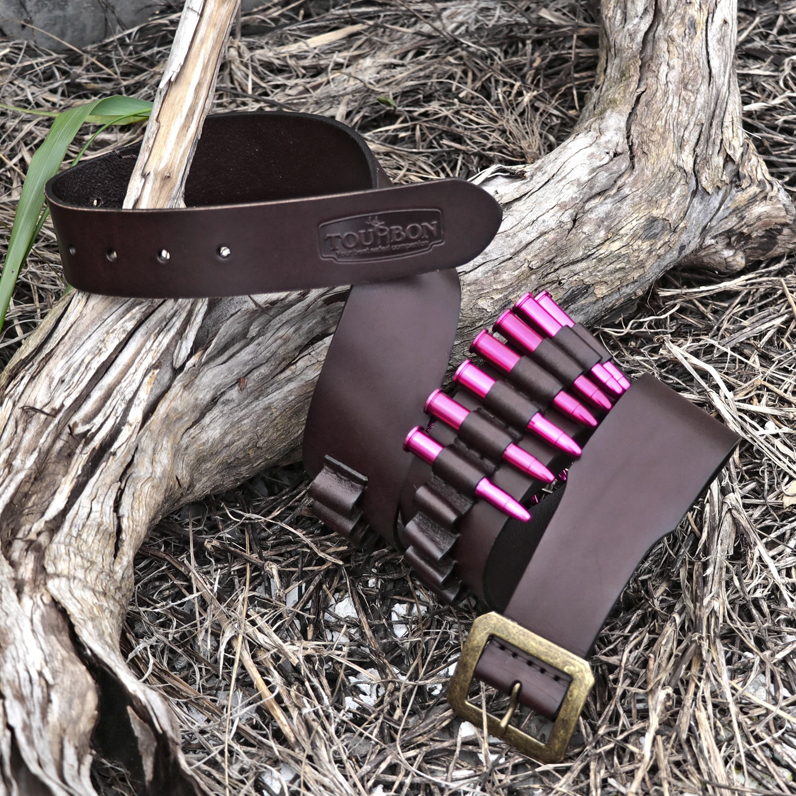 

Tourbon Shooting Leather .44/.45mag Cartridges Bandoleer Belt 25 Rounds Holder Fits Waist 39''-45" Brown Hunting Accessories