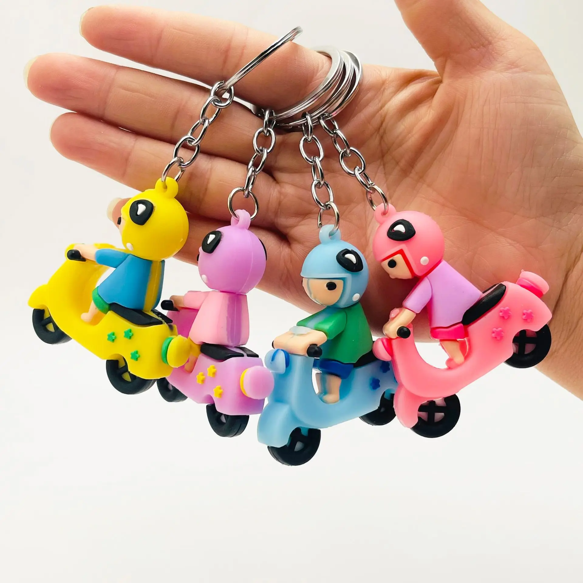 Cute Cartoon Figure Riding Motorcycle Keychain Trend Small Pendant Bag Accessories