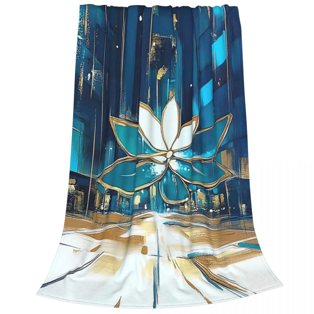 Abstract Lotus Flower In Futuristic Cityscape Blankets Flannel Sofa Throw Blankets For Home Bedroom Throws Bedspread Quilt