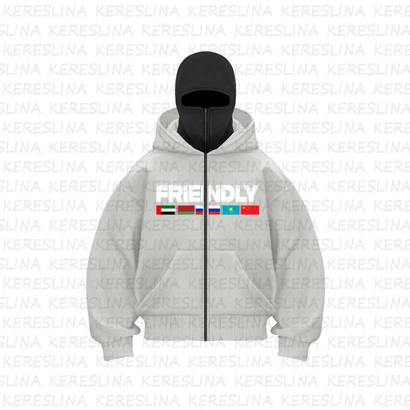 Ins trendy brand double hat unique design hooded pullover hoodie printed with national flag autumn and winter new item unisex lo