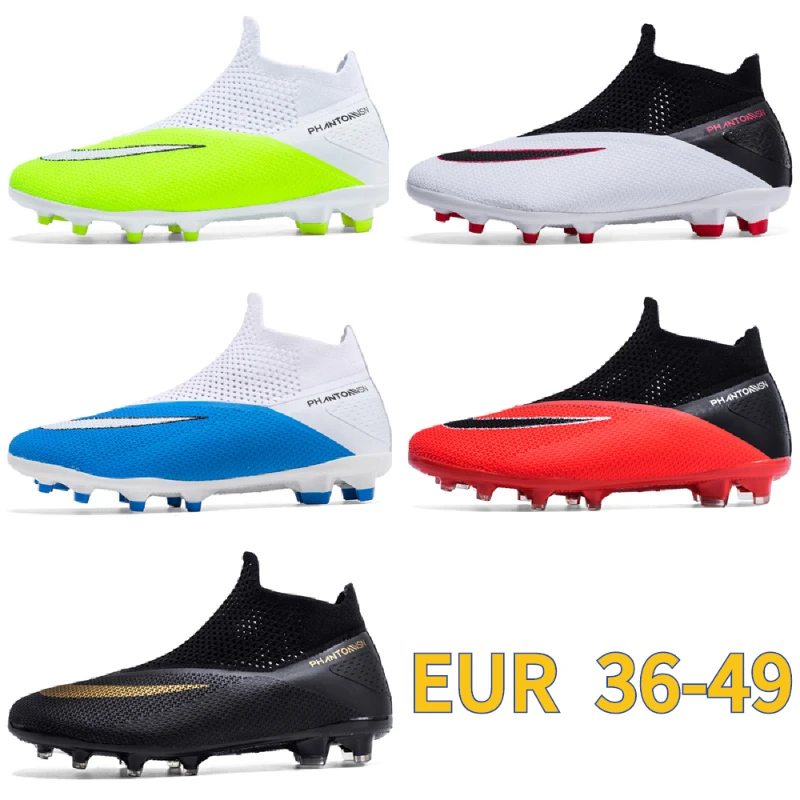 Mens Football Boots Without Lace Childrens Hightop Soccer Shoes Society Cleats Kids Football Training Shoes Ag High Quality New