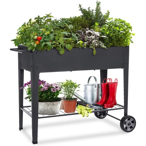 

FOYUEE Raised Planter Box with Legs Outdoor Elevated Garden Bed On Wheels for Vegetables Flower Herb Patio