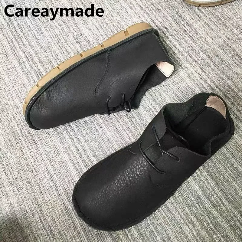 Careaymade-Genuine Leather Wider Toe Women's Shoes,Pure Handmade Casual Shoes Lace Retro Soft Work Driving Shoes Gravida Colors