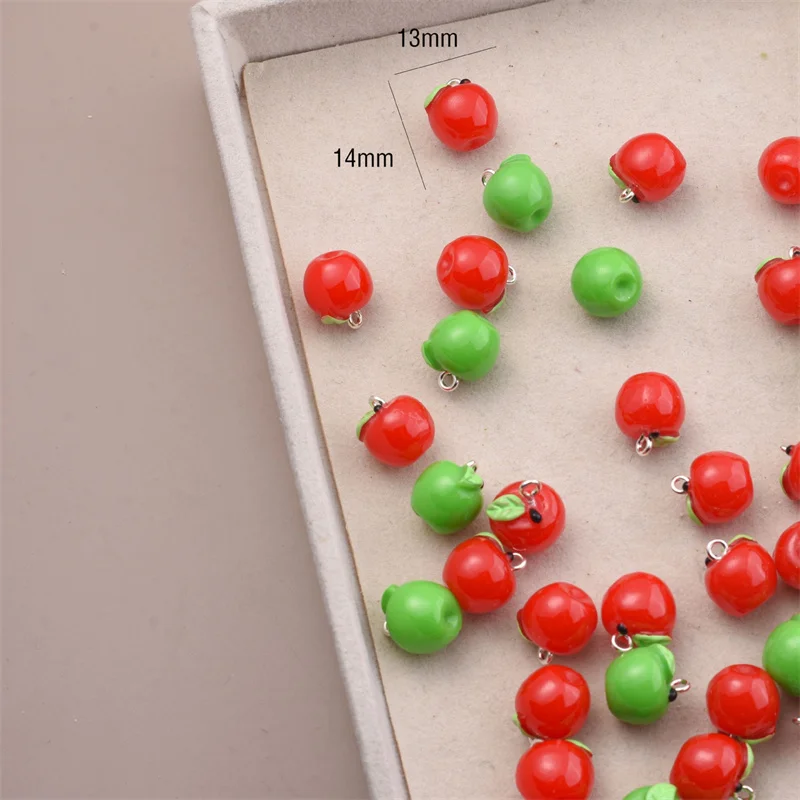 New style 50pcs/lot color print cartoon apples shape resin beads with hanger charms diy jewelry garment accessory