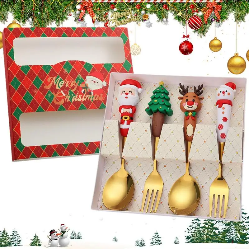 

2025 Christmas Serving Sets Christmas Stainless Steel Cutlery Set Dessert Spoon Fork Utensils Western Flatware Set