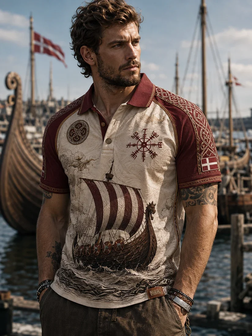 2027 Summer New Style Men's Retro Danish Viking Style 3D Printed Sports Breathable Quick-Drying Polo Shirt Couple's Version