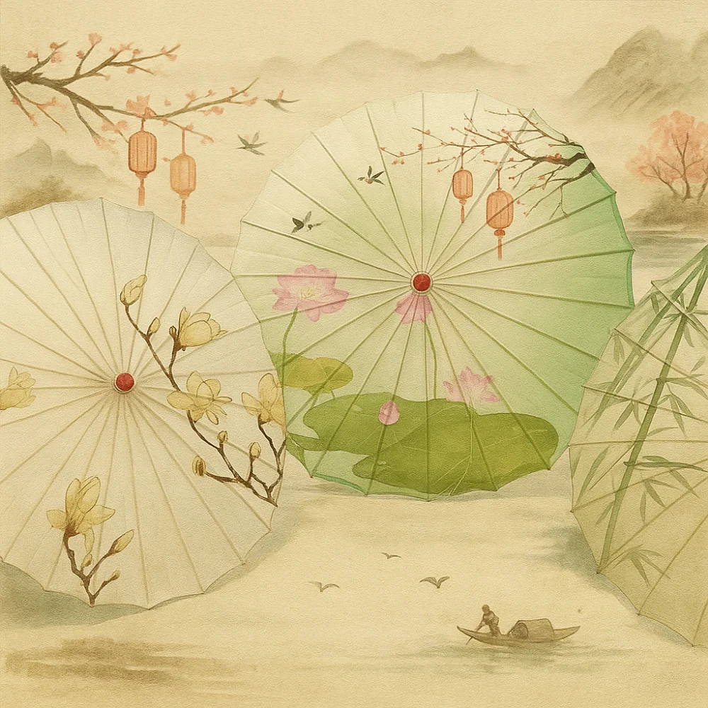Bamboo Oil Paper Umbrella Chinese Style Handmade Ancient Dance Umbrella Classical Rainproof Costume Parasol Photograph Prop