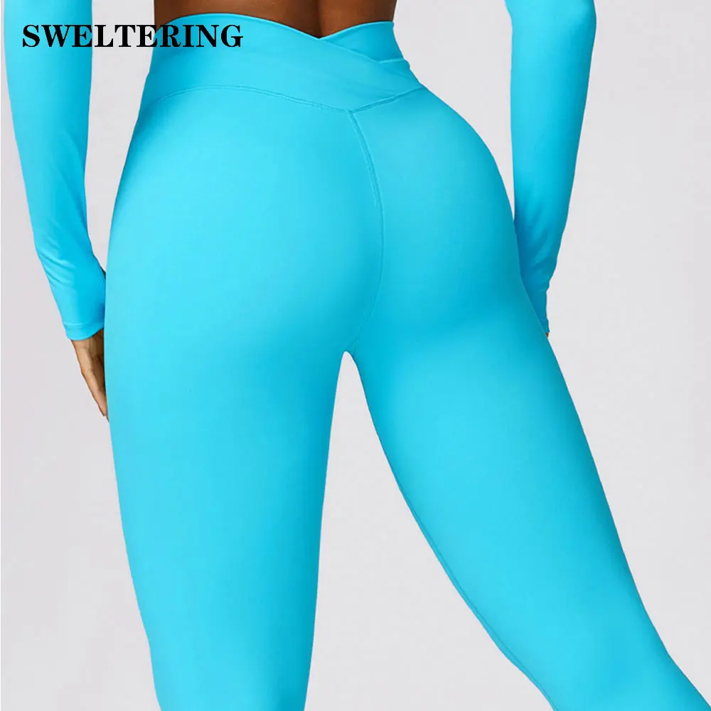 Yoga Leggings Tights Women Fitness Leggings Crossed Waist Running Cycling Pants Sports Leggings High Waist Workout Gym Clothing