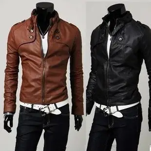 

New Fashion Men's clothes PU leather stand collar Man's Jackets Spring Autumn Motorcycle Slim leather Coat Outwear