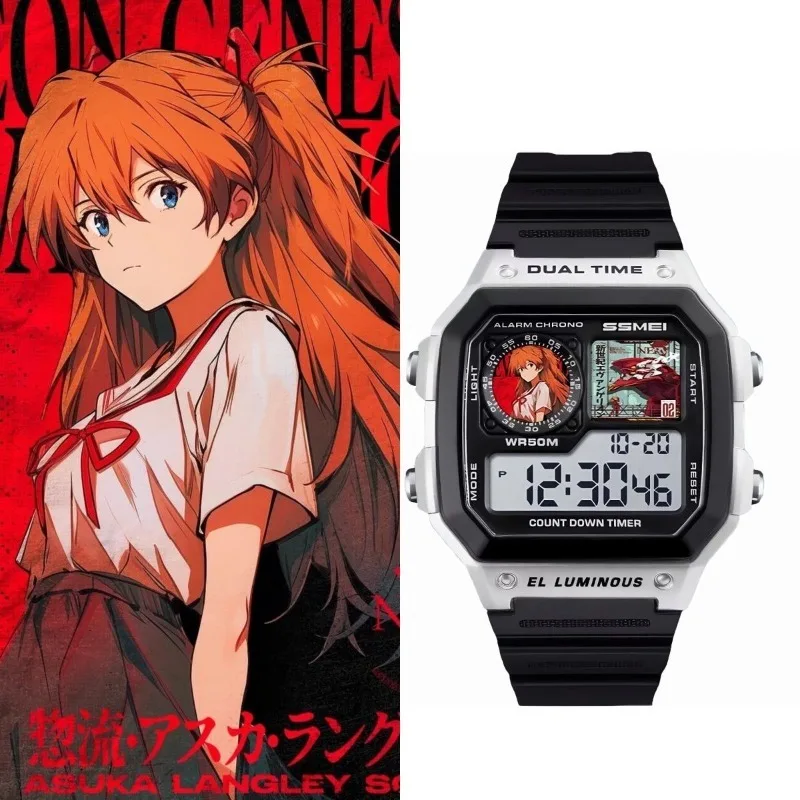 Neon Genesis Evangelion Asuka Ayanami Rei anime two-dimensional creative personalized small square electronic watch on hand