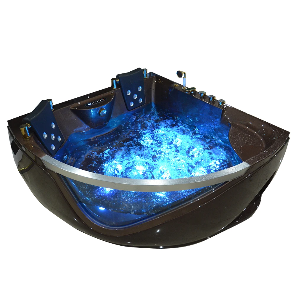 &c Wholesale Bathroom Corner Bath Tub European Style LED Light Brown whirlpool Massage Bathtub for Adults