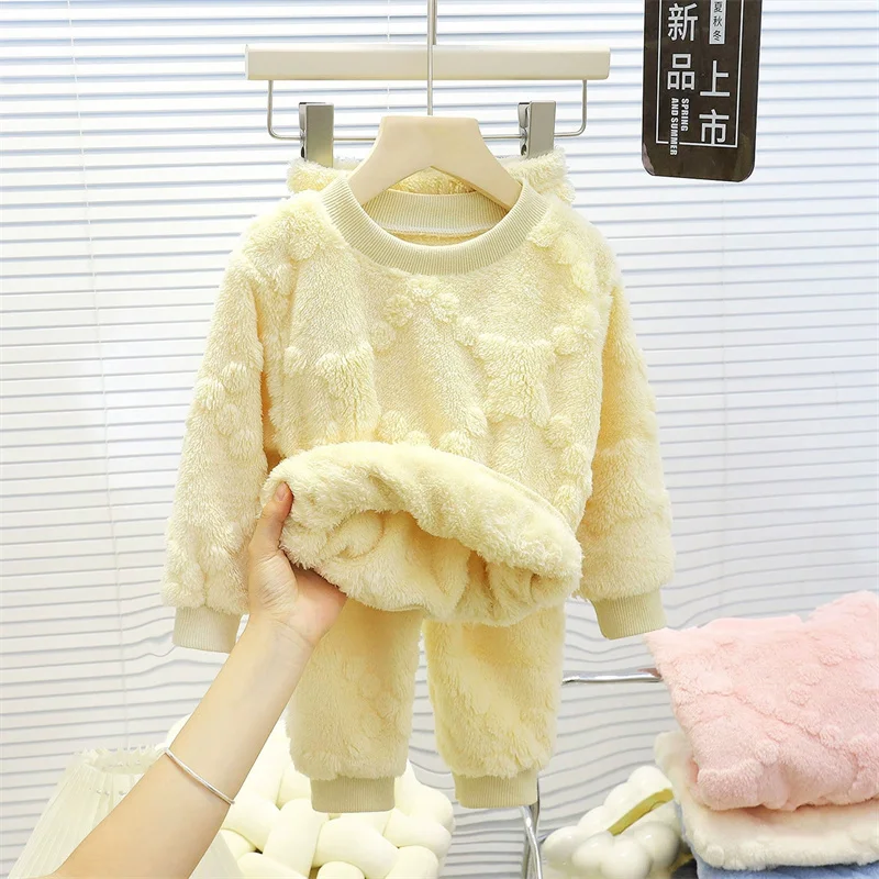 الشتاء دعوى لصبي الأطفال الصوف مجموعات الفتيات رشاقته القمم السراويل 2 قطعة الاطفال ملابس خاصة الدافئة وتتسابق جديد طفل رضيع الخريف الملابس #5