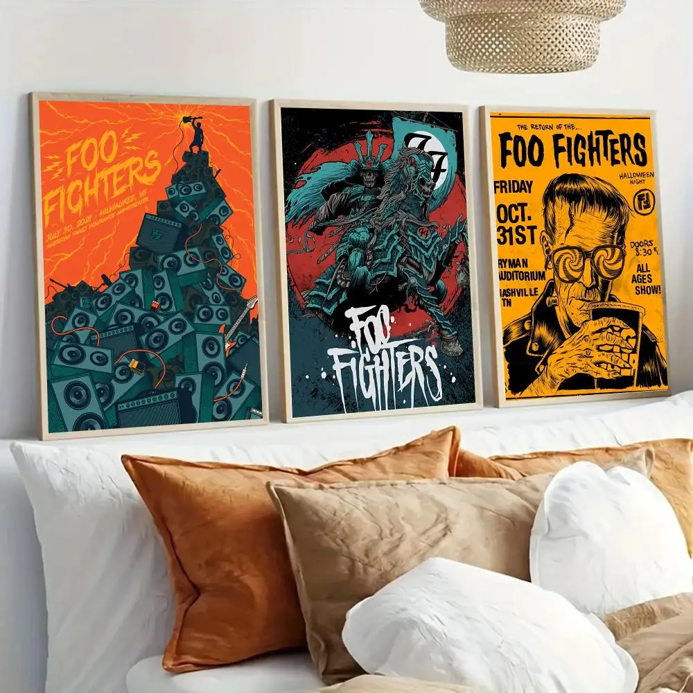 F-Foo Fighters Band Poster Modern Home Living Bedroom Bar Hallway Waterproof Wall Art Aesthetic Decor