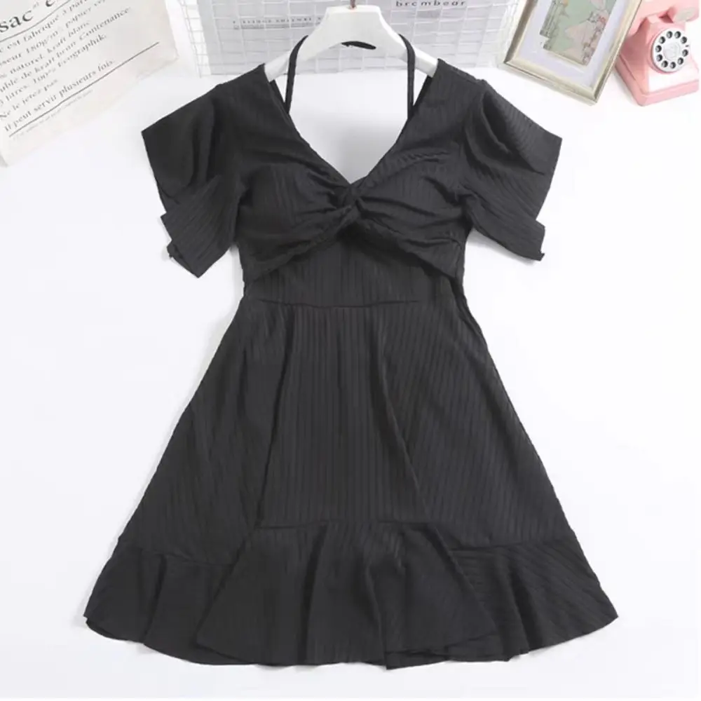 Lässige Sicherheitshose, Neckholder-Rock, Badeanzug, kurzärmelig, plissiert, Badebekleidung, Anzug, Strandmode, Badebekleidung mit gepolstertem Strand