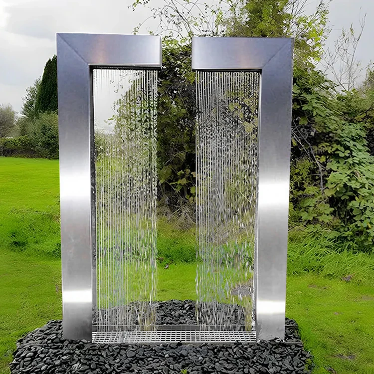

Large Rectangle Metal Stainless Steel Water Fountain Modern Outdoor Garden Decoration