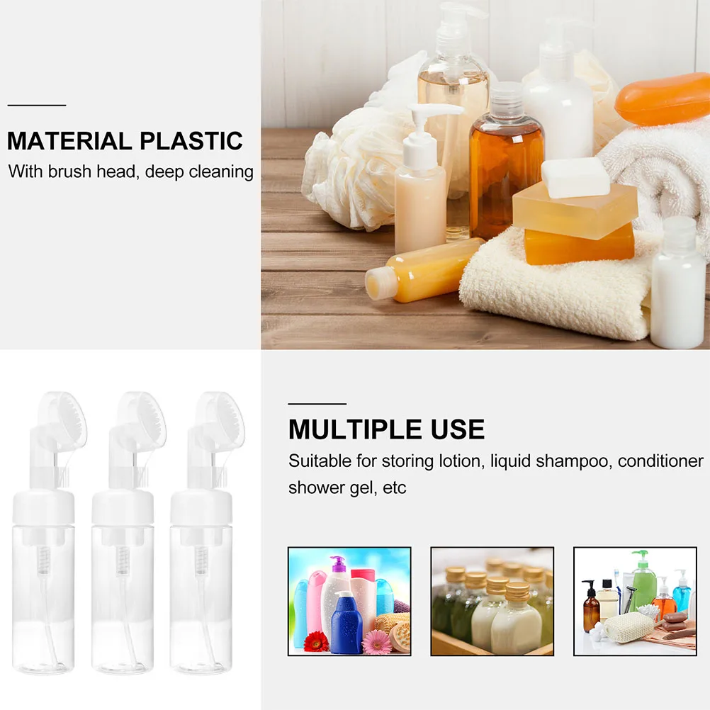 

3pcs Portable Foaming Bottle Brush Head Empty Mousse Dispenser Facial Cleansing Household Pump Travel Soap Shampoo Bottles Body