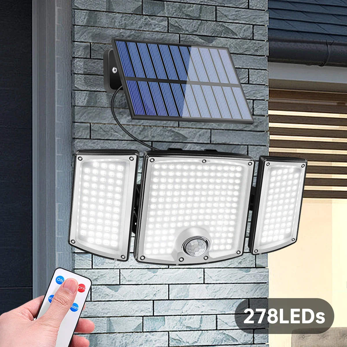 

3-Sided Solar Wall Light with Remote 278 LEDs IP65 Waterproof 3 Modes Auto On/Off for Garden Garage Solar Lamp Outdoor Lighting