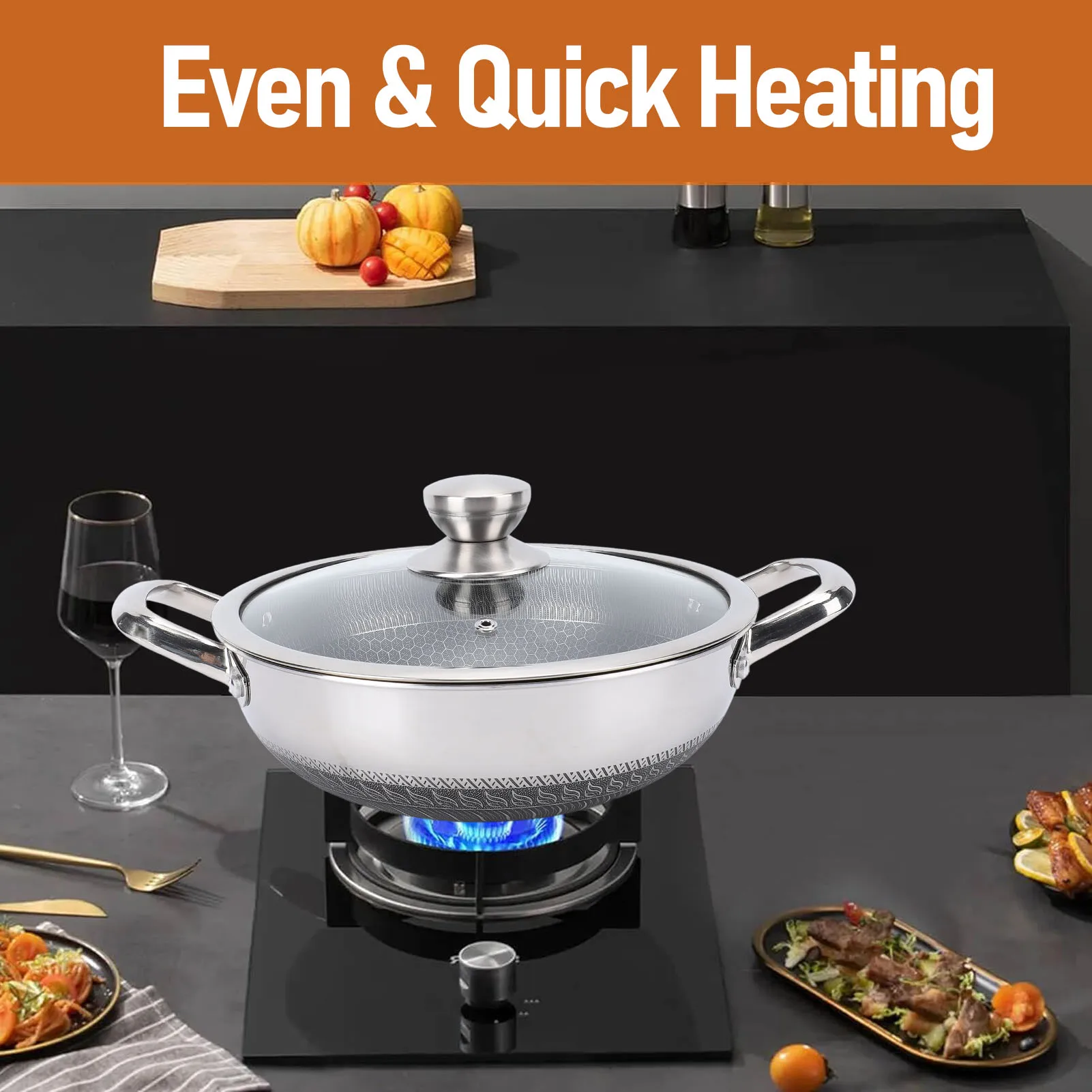 

Nonstick Frying Pan Large Capacity Effortless Food Release Stainless Steel Skillet Dishwasher Safe Honeycomb for Gas Stovetop