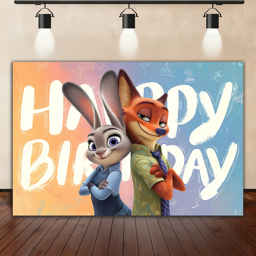 Disney Zootopia 2 Judy Nick toile de fond fête d'anniversaire décor fournitures dessin animé bébé douche bannière personnalisé fond Photo accessoires