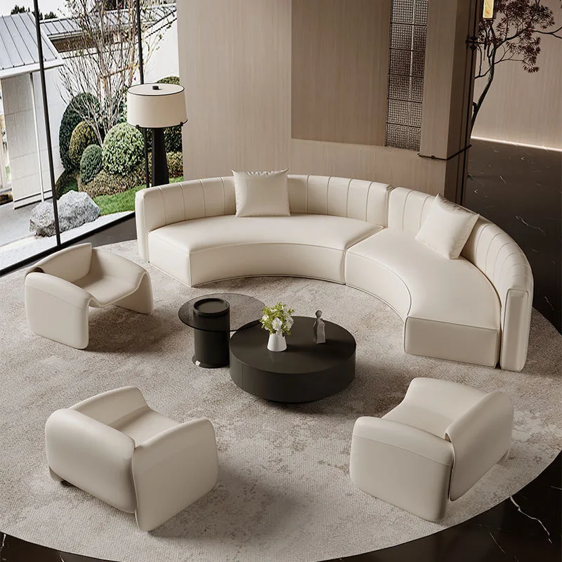 Sofá curvo de lujo ligero, sofá semicircular para salón de belleza, sofá de negocios simple de alta gama, vestíbulo de hotel para reuniones B & B