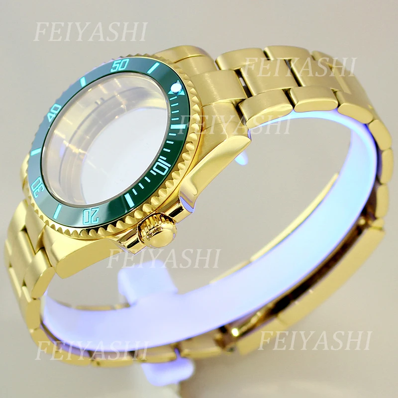 Gold 40mm Watch Case 316L Stainless Steel Luminous Bezel For Seiko NH35 NH34 NH36 NH38 Miyota 8215 ETA 2824 Movement 28.5mm Dial