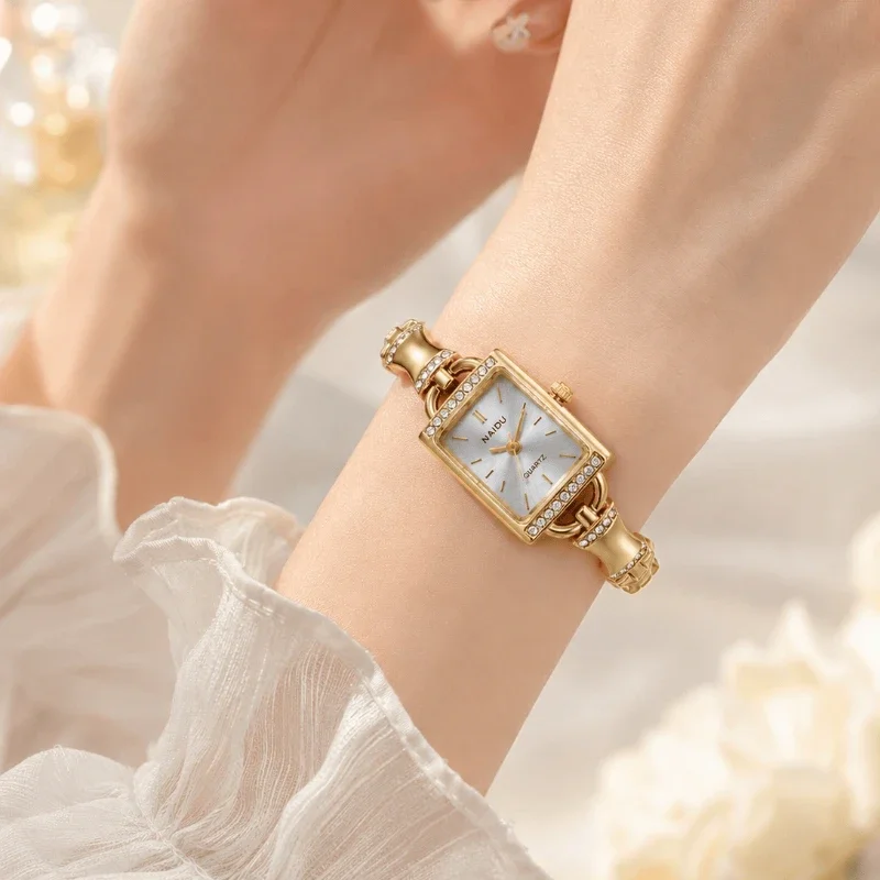 New Fashion Women's Watch Luxury High-End Diamond Rectangle Dial Quartz Wristwatches for Woman Elegant Ladies Clock Jewelry Gift