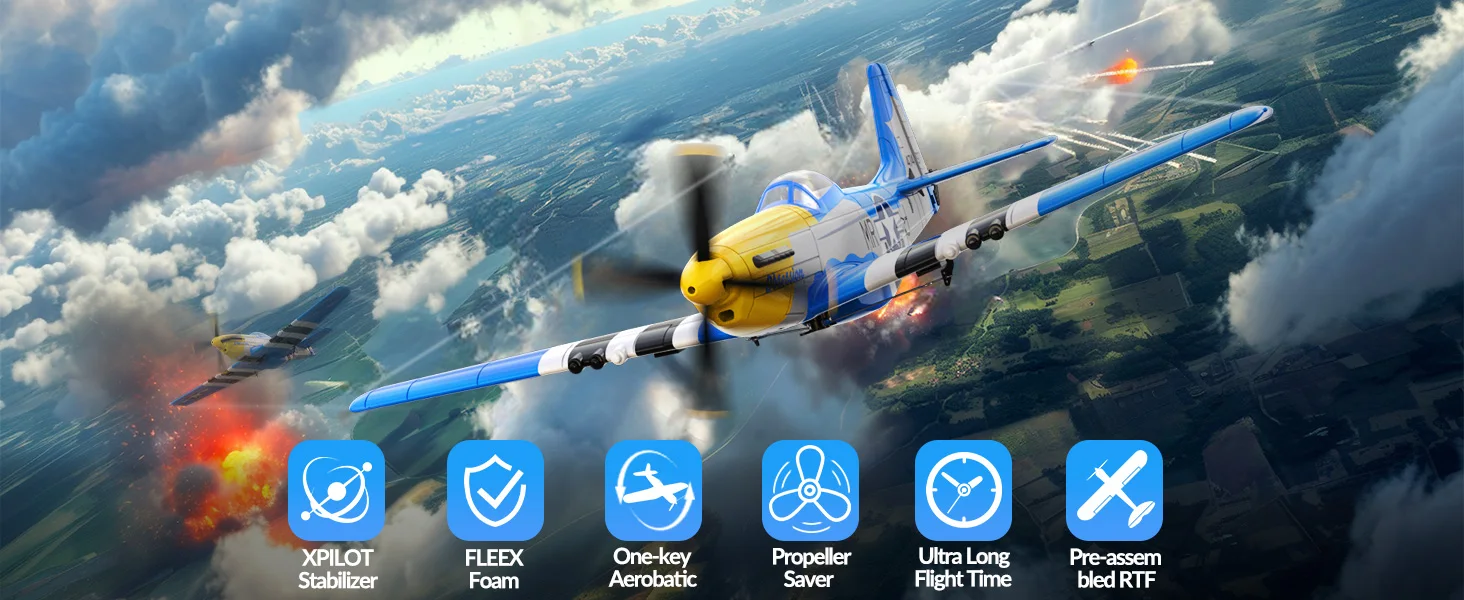 Volantex New Spitfire RC Plane EPP 400mm Wingspan RC Fighter One Key Aerobatic 2.4G 4CH RTF RC Plane