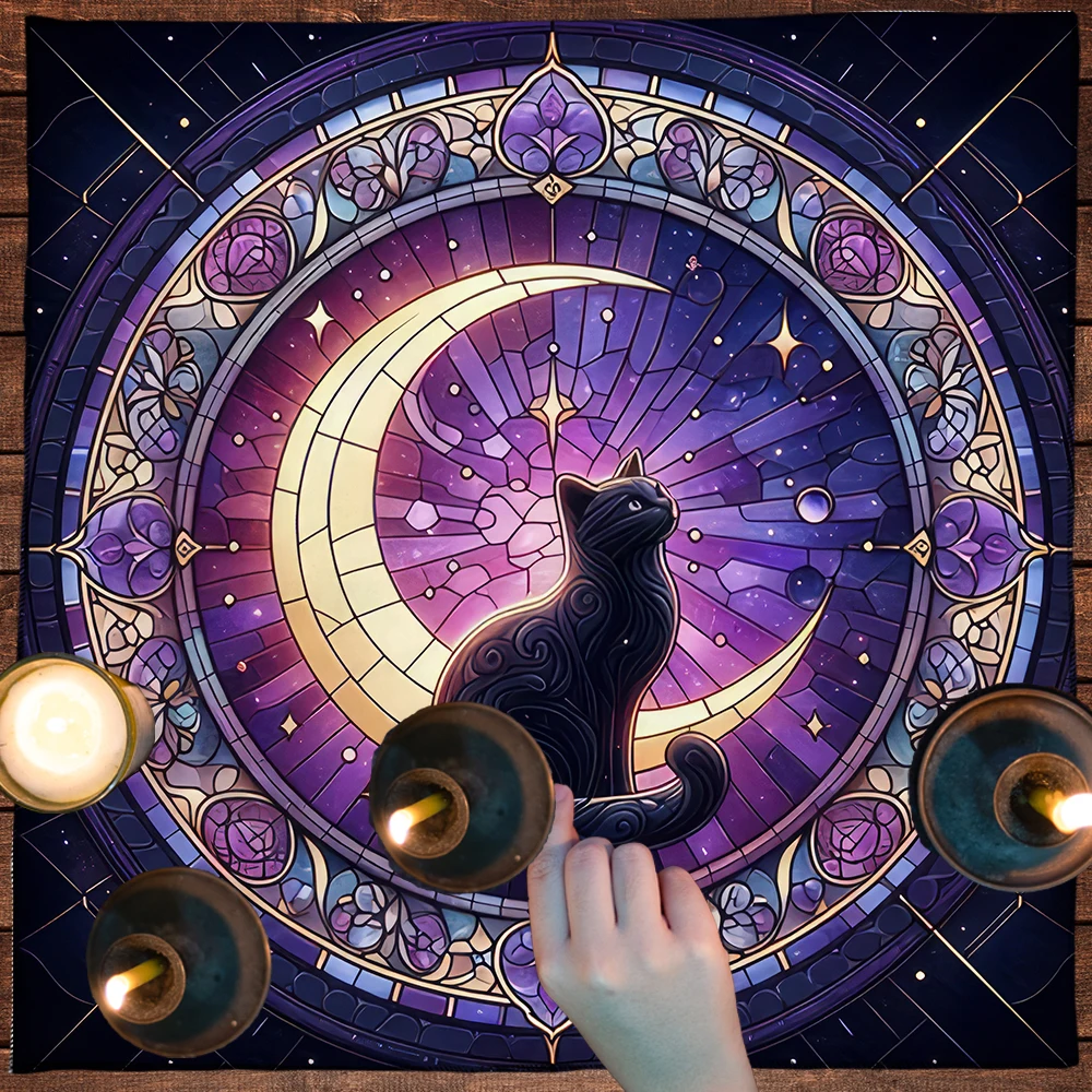 Mystical Tarot Card Tablecloth Witchcraft Cat Altar Cloth Moon Pentagram Table Cloth For Tarot Divination Mat Witch Home Decor