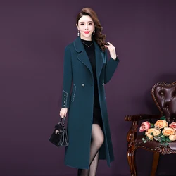 L-5XL New Women Double-faced Wool Blends Coat Winter 2026 Fashion Mother Suit Collar Long Jacket Warm Slim Tops Outerwear Female