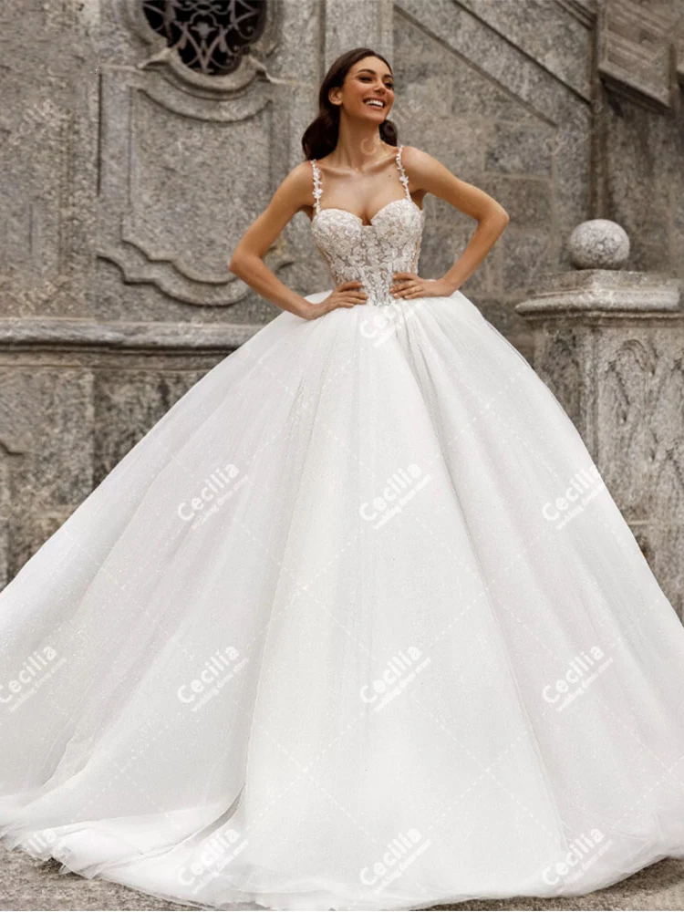 Vestidos de casamento elegantes com apliques de renda, vestidos de noiva vintage, vestes de cetim para festa formal