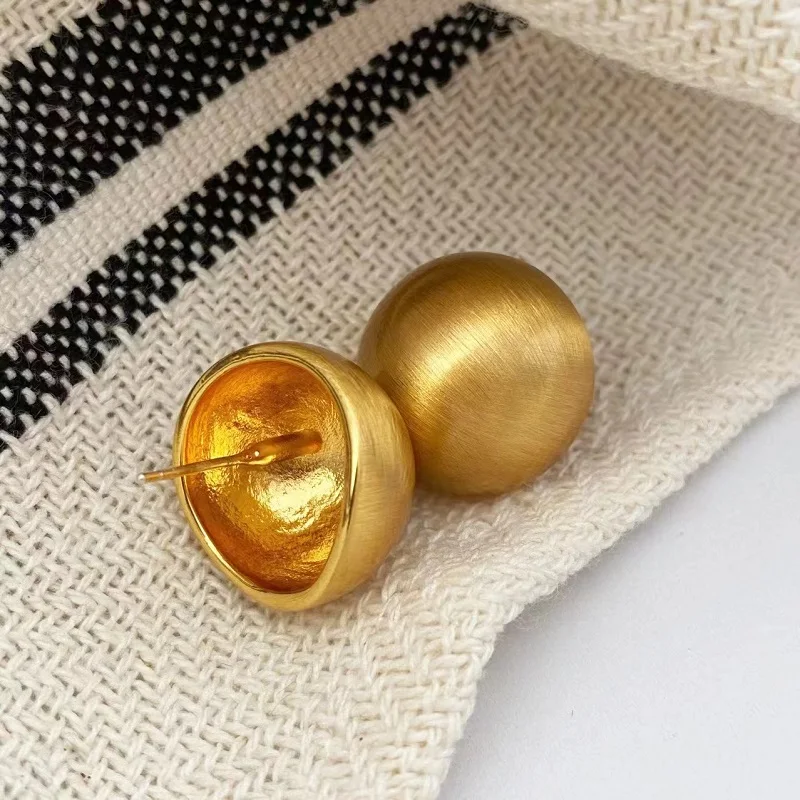 Fashion Metal Brushed Frosted Semicircle Stud Earrings for Women Vintage Gold Color Round Ball Temperament Earrings Jewelry Gift image 5