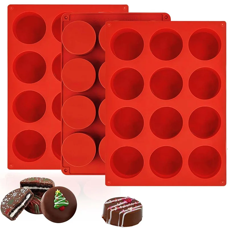 أوريو كوكي قوالب الشوكولاته سيليكون 12-تجويف الشوكولاته المستديرة المغطاة أوريو قالب غير عصا اسطوانة هلام قوالب للخبز كعكة