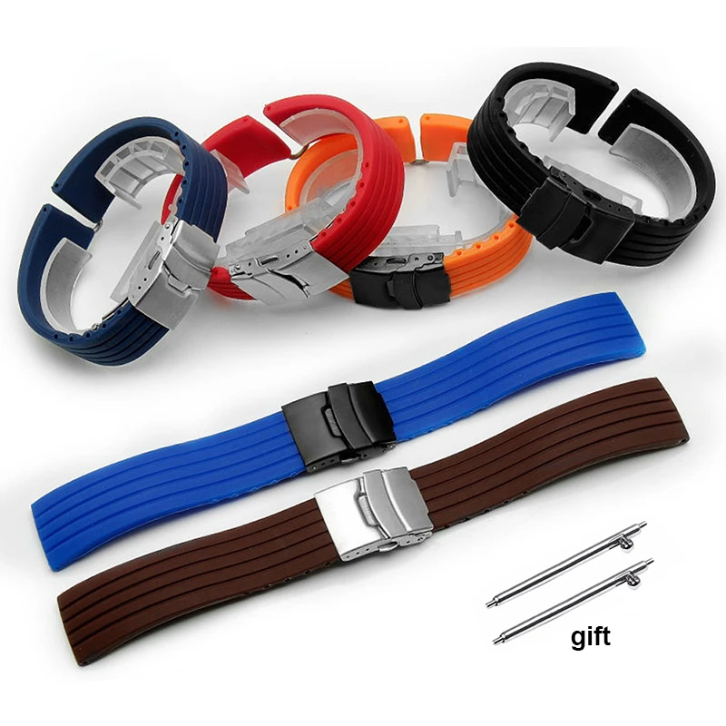 18/20/22/24mm padrão de pneu pulseiras de relógio de silicone borracha banda de liberação rápida para relógio inteligente feminino masculino