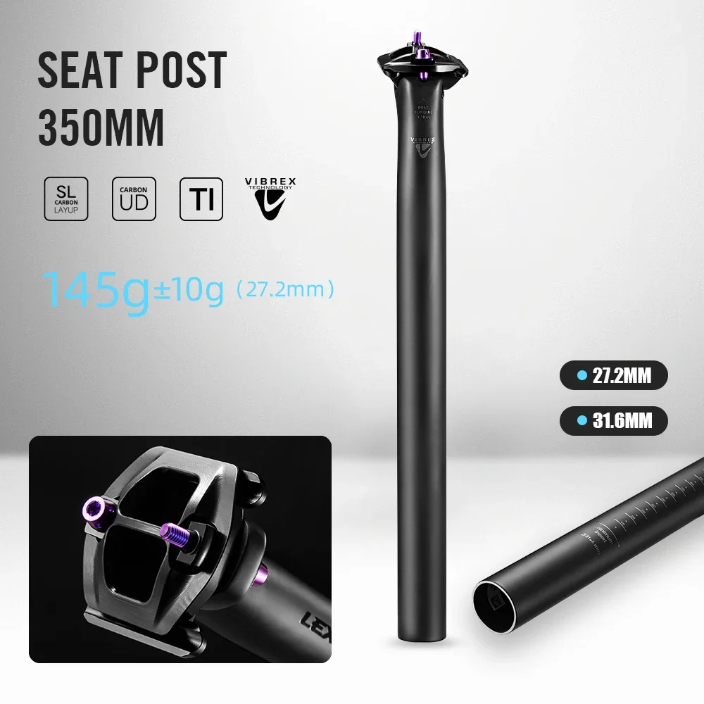 

LEXON Ultralight Bike Seatpost Carbon 27.2/31.6mm Two Sizes MTB/Gravel/Road Bicycle Seating Tube 350mm Length Cycling Seatpost