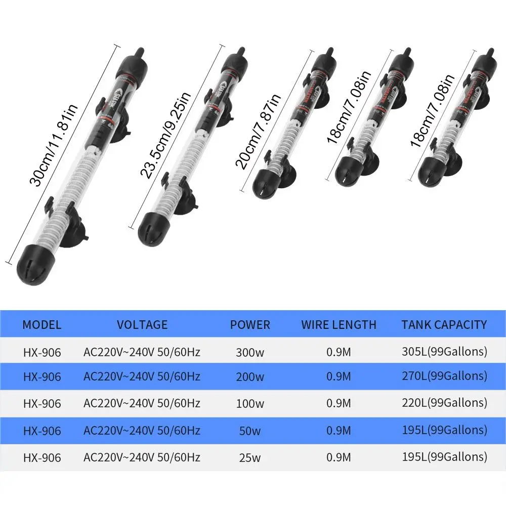 Adjustable Temperature Thermostat Heater Rod EU Plug Glass Aquarium Heater 25-300W Submersible Fish Tank Water Heater Turtle