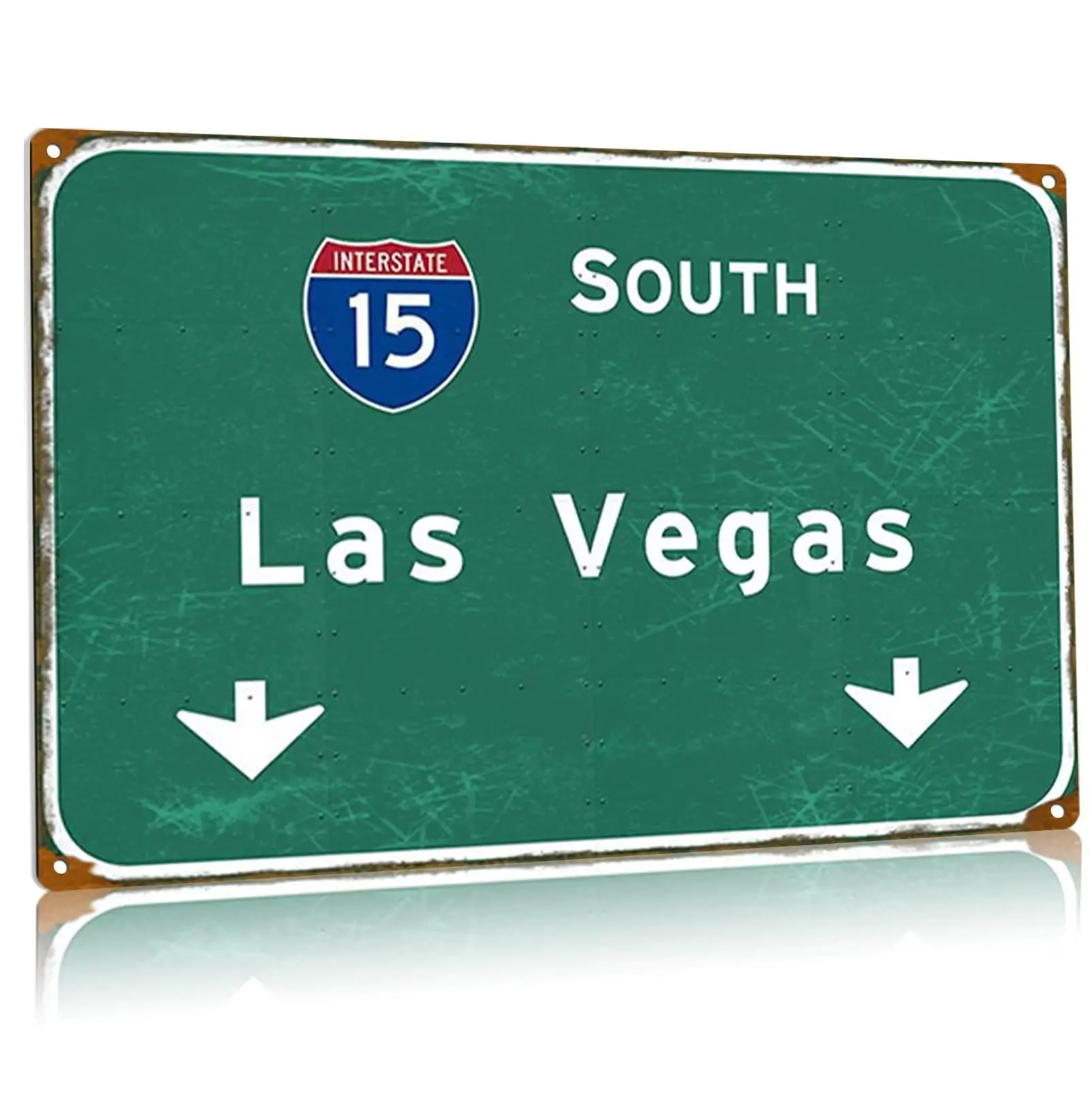 Las Vegas Metal Tin Signs Interstate 15 South Direction Signage, Airport Highway Vintage Street Sign Farmhouse Garage Club Wall 