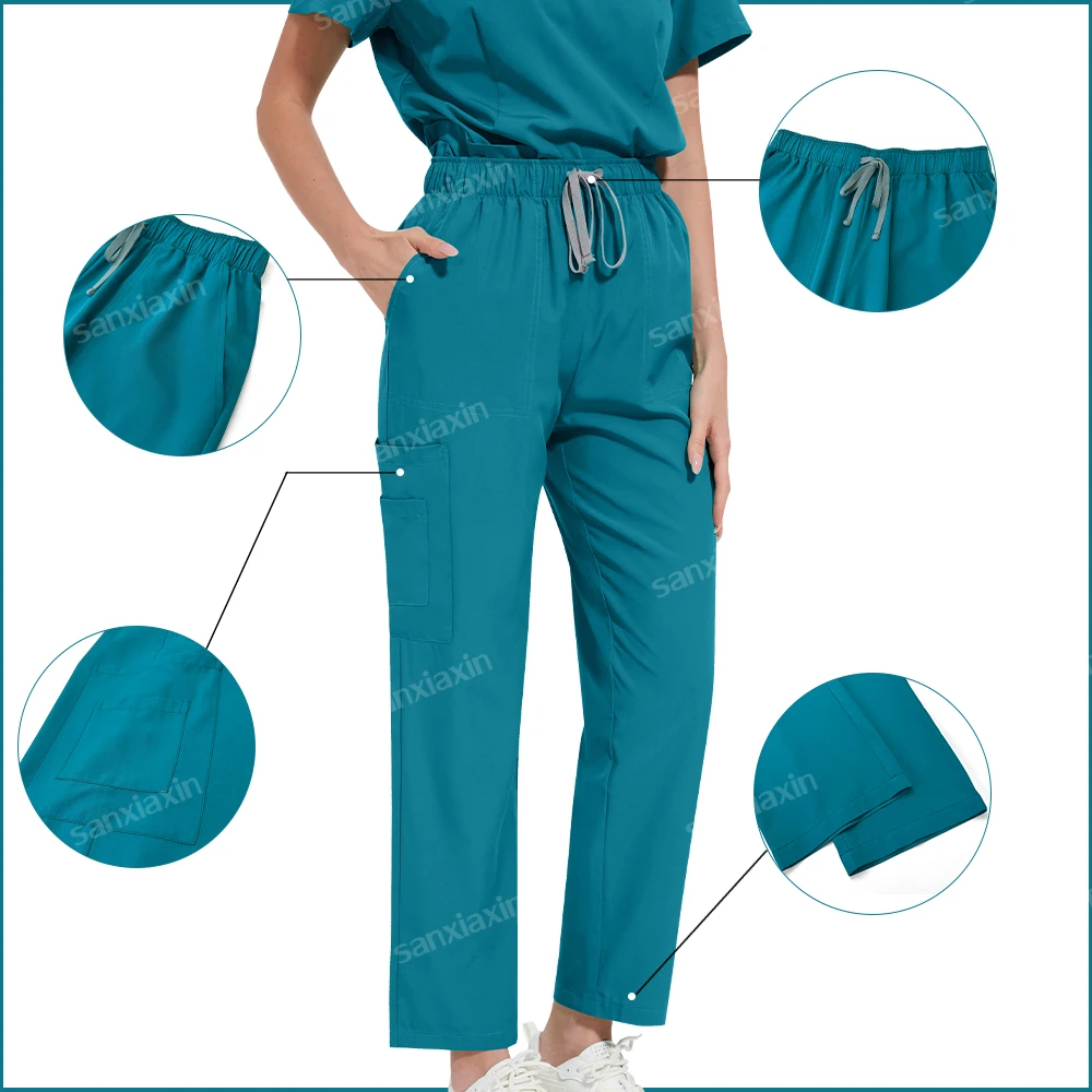 Hoge Hals Ritszakken Scrub Top Rechte Broek Set Schoonheidssalon Apotheek Werkkleding Arts Verpleegkundige Uniformen Verpleegkundige Chirurgische