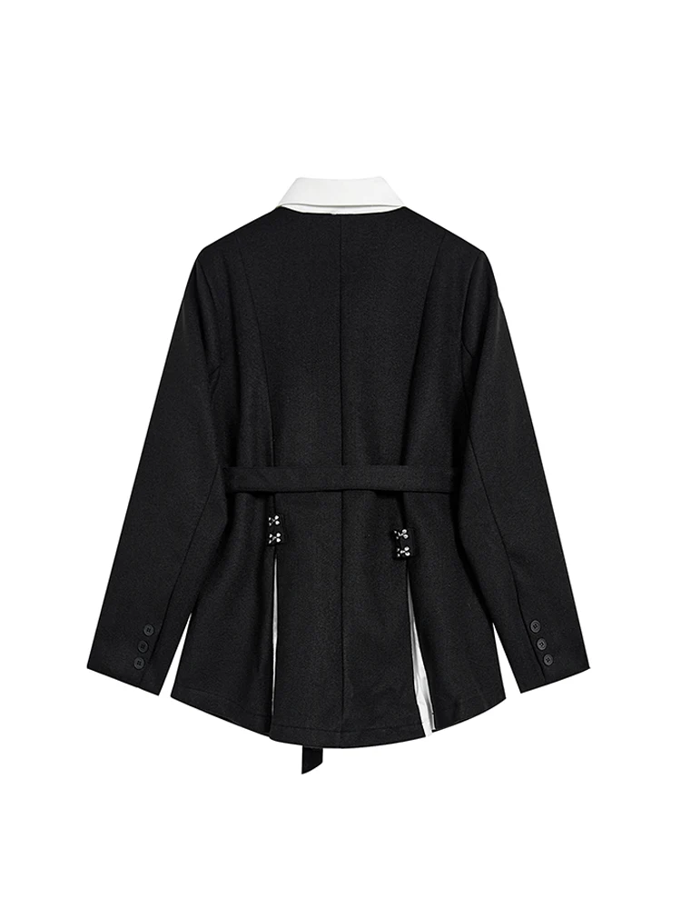 Women Black Gothic Blazer Elegant Vintage 90s Fashion Coat with Belt Y2k Suit Jacket Harajuku Long Sleeve Outwear 2000s Clothes