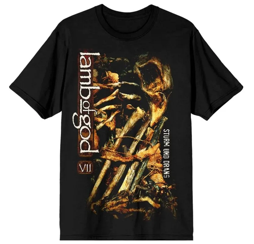 Lamb of God VII Sturm Und Drang Bones Print Black Cotton T-shirt Men Women Metal Unisex Tee