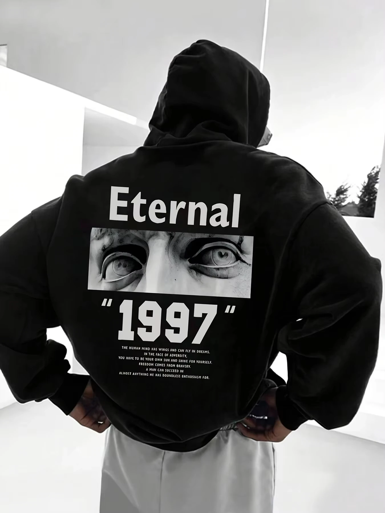 

2026 Новая мужская повседневная полиэфирная ткань с буквенным принтом, повседневная удобная одежда, свитер с капюшоном