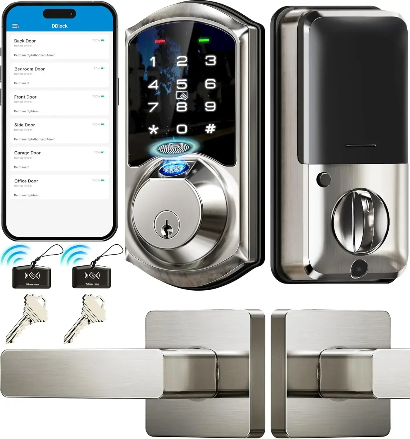 

VE07-L Fingerprint Smart Locks for Front Door with Zinc Alloy Handle Set, App Control, Keyless Entry, Electronic Digital Keypad