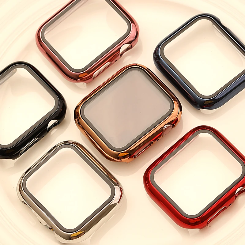 2Pcs Tempered Glass+cover For Apple Watch Case 45mm 41mm 44mm 40mm 42mm Screen Protector Iwatch serie 9 8 4 SE 7 5 6 Accessories image 4