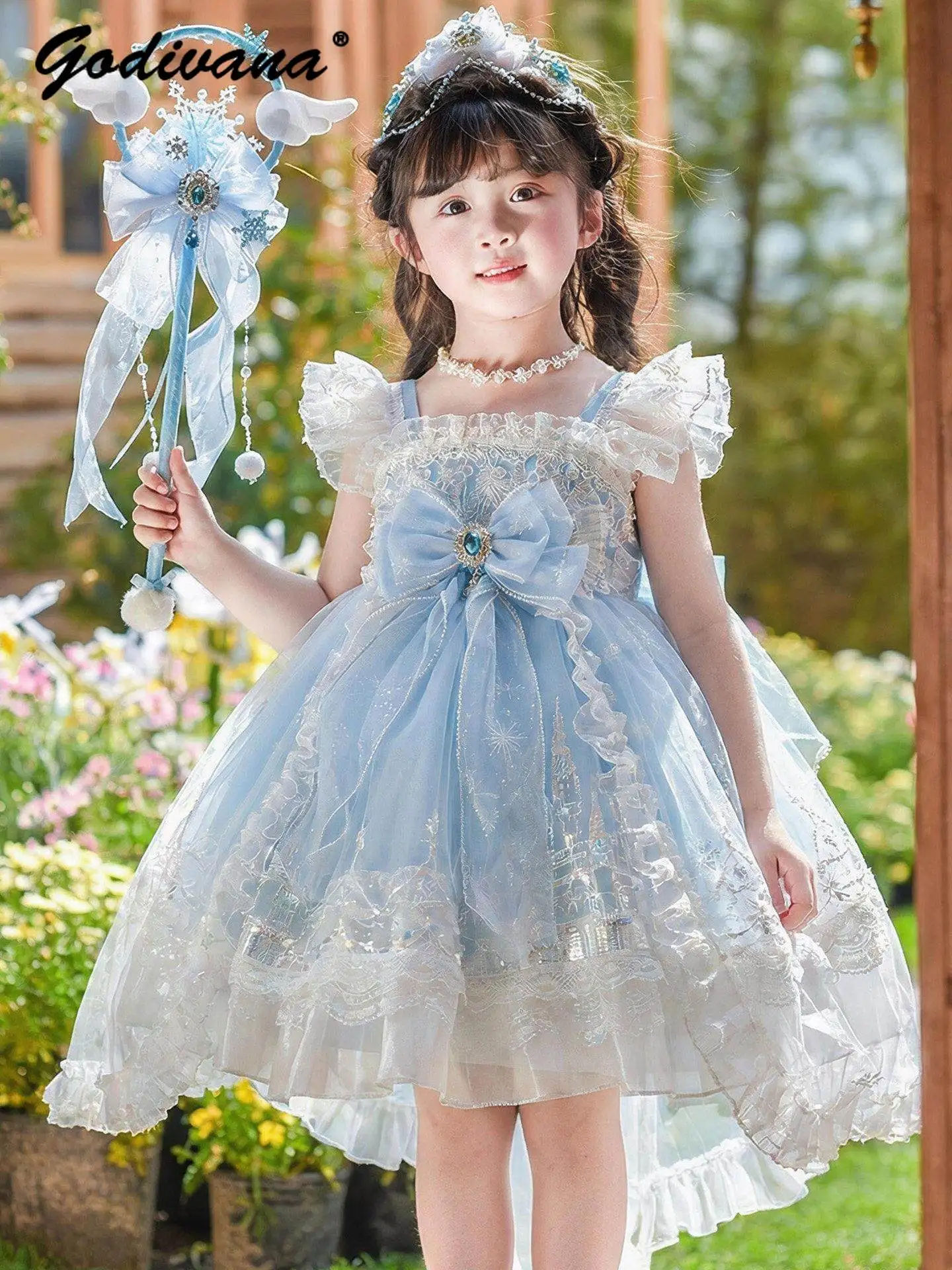Sweet Baby Girl Feifei Sleeve Princess Lolita Tutu Dress Kids 2026 New Summer Mesh Lace Trim Sequin Bow Birthday Party Ball Gown
