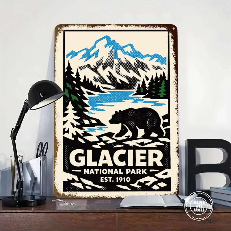 Glacier National Park Vintage Tinplate Poster Custom Wall Art Vintage Metal Signs Retro Tin Plaque for Man Cave Office Decor