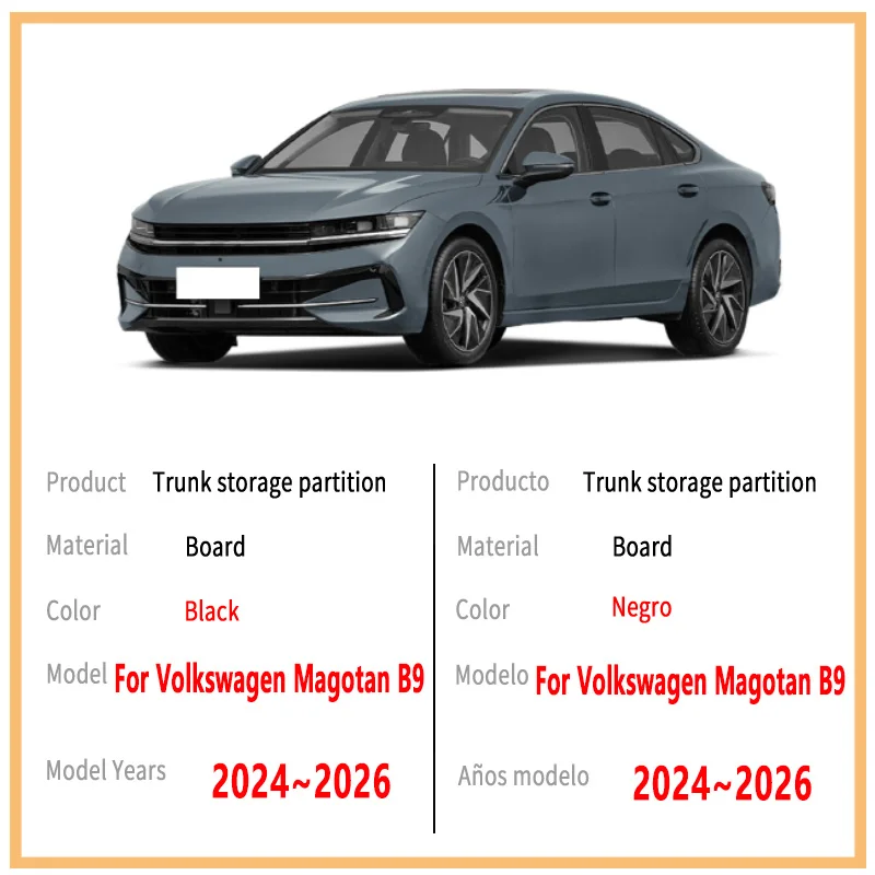 For Volkswagen Magotan B9 2024~2026 Multifunction Trunk Storage Partition Storage Auto Interior Parts Organizer Car Accessories