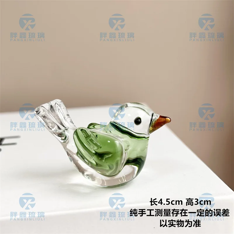 4pcs Little Bird Dog Glass Crystal Ornament Animal Home Car Office Desktop Craft Figurines Handmade Mini Home Decor Kids Gift