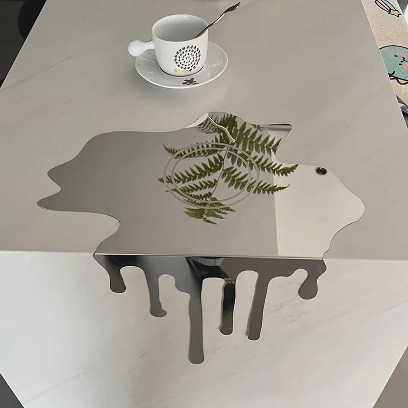 Light luxury high-grade stainless steel fluid water drop three-dimensional ornament model room living room dining table bar