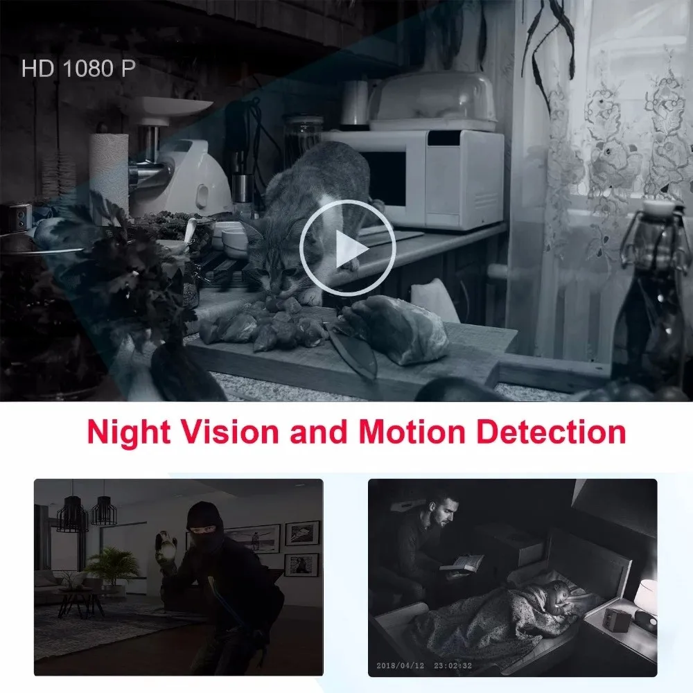 Minicámara de visión nocturna HD 1080P, grabadora de vídeo gran angular, detección de movimiento, grabación en bucle magnética