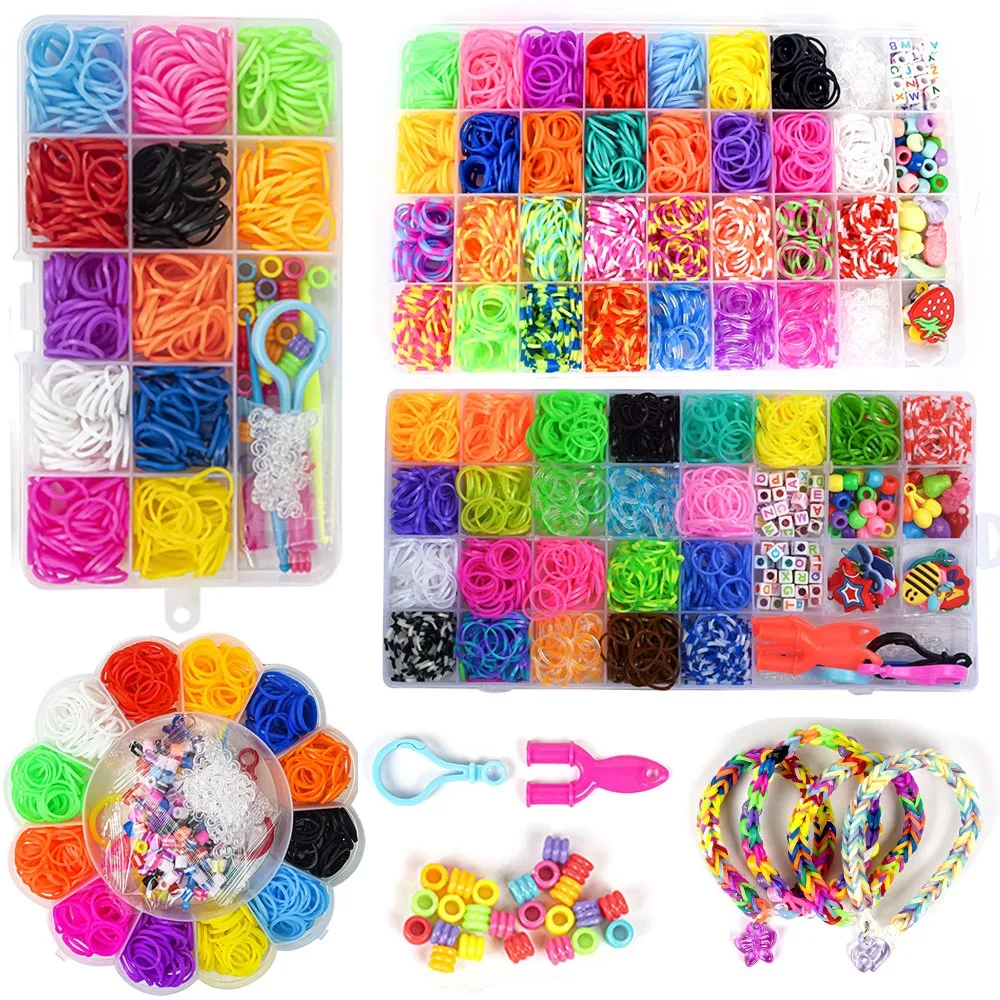 

1Box/Lot Colorful Rubber Band Set Assortment Loom Bands Beading Kits for Making Unique Bracelets Crafts Girls Birthday Gifts